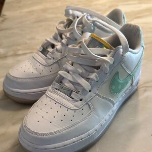 Nike Kids White Air force Ones and Iridescent Sneakers